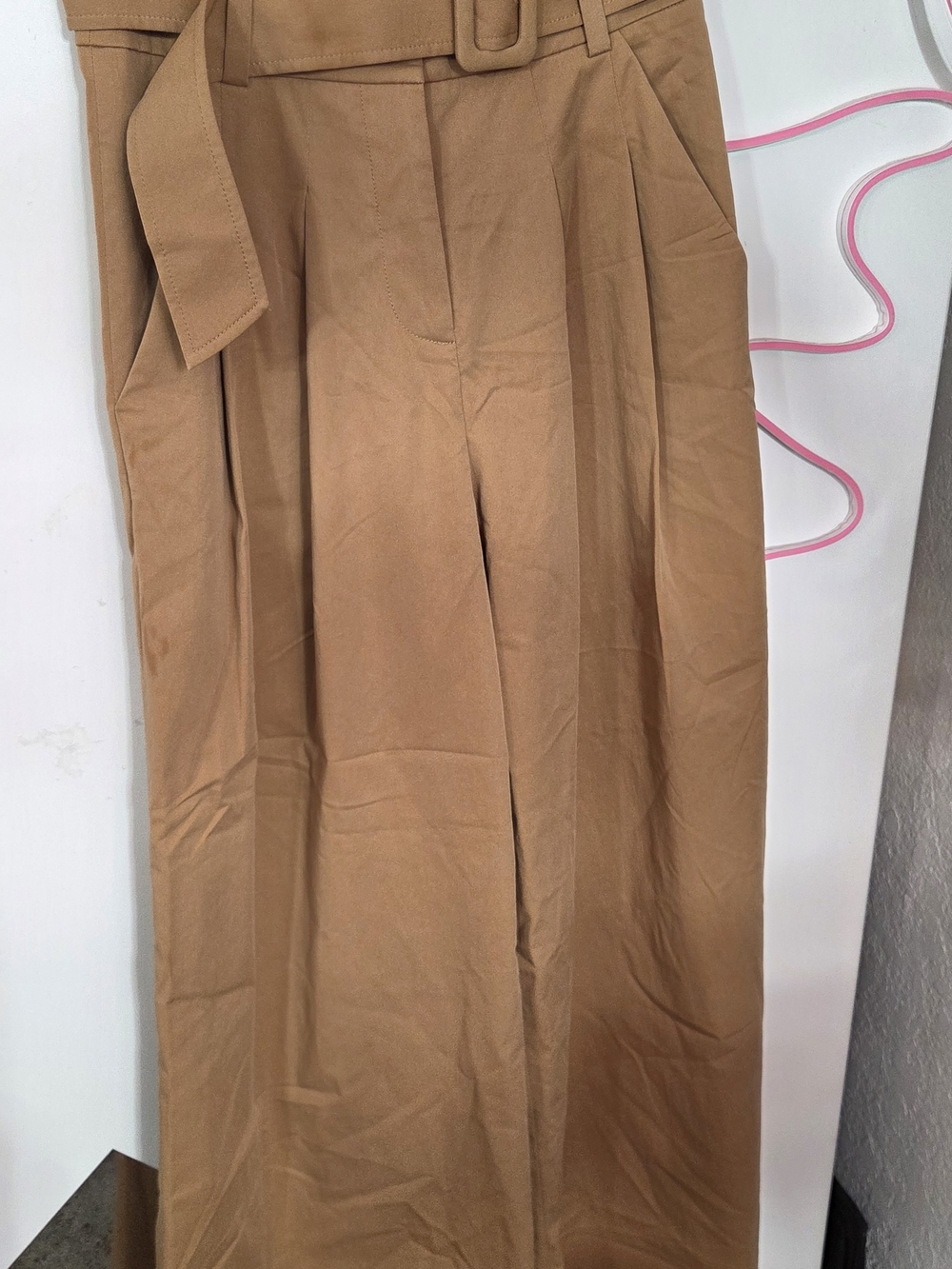 Veronica Beard Camel Tan Pleated High Waisted Wide Leg Belted Pants Size 0 XS